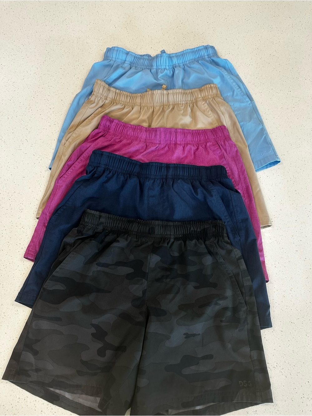 Lot of 5 DSG Kids Shorts Pack - Blue, Tan, Pink, Navy & Black Camo